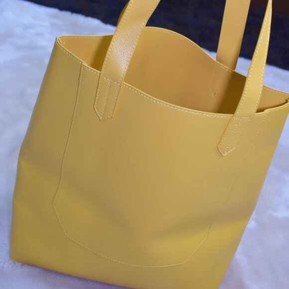 Saks Yellow Faux Leather Tote Shoulder Bag Large Purse Handbag - Picture 3 of 14